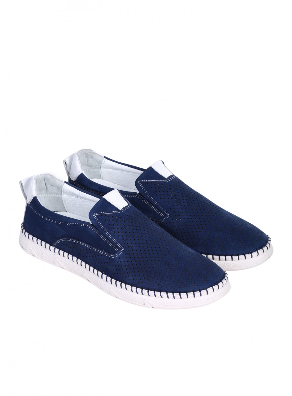 Ежедневни мъжки обувки, с перфорации, от естествен набук в бежово 7AT-26316 navy