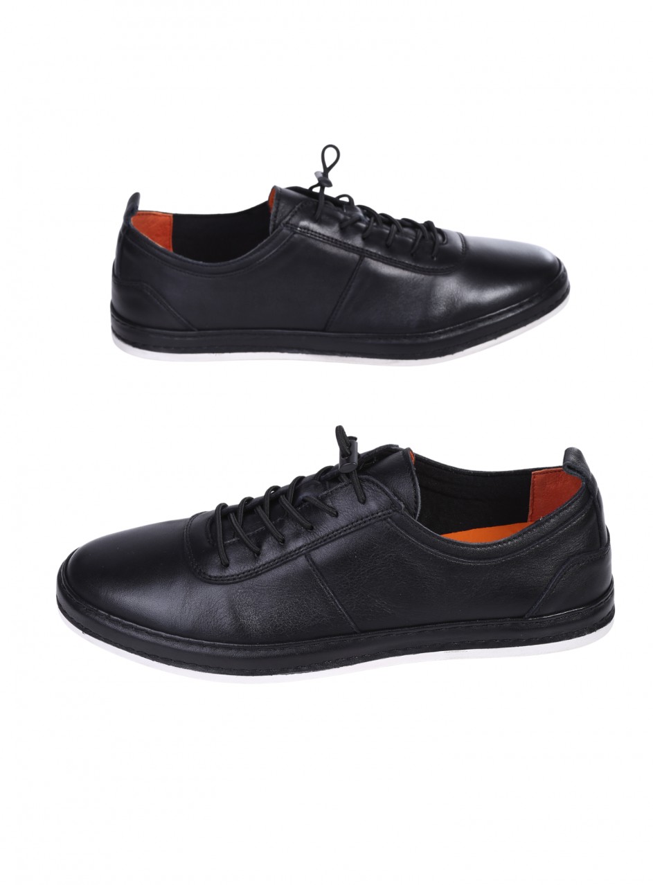 Ежедневни мъжки обувки от естествена кожа в черно 7AT-26309 black 