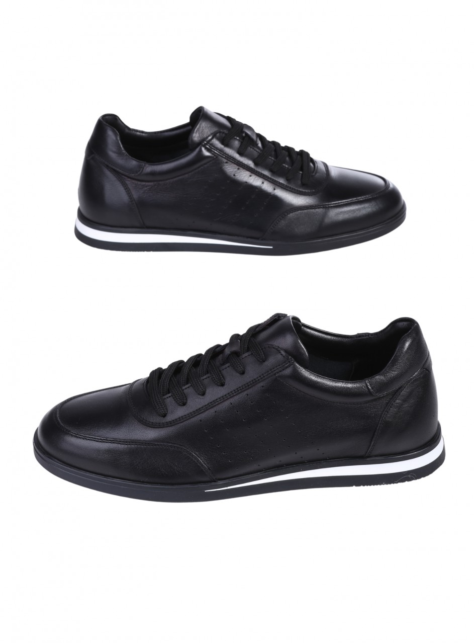 Ежедневни мъжки обувки от естествена кожа в черно 7AT-26311 black 