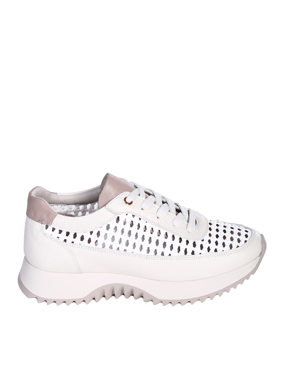 Ежедневни дамски обувки, от естествена кожа в бежов/бял цвят 3AT-26246 off white