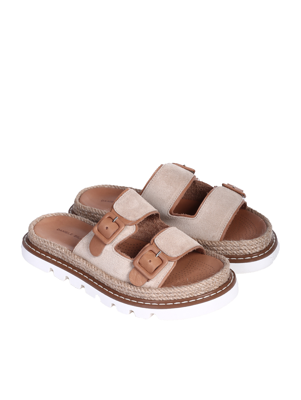 Ежедневни дамски чехли от естествен велур в бежово 5AT-26247 beige