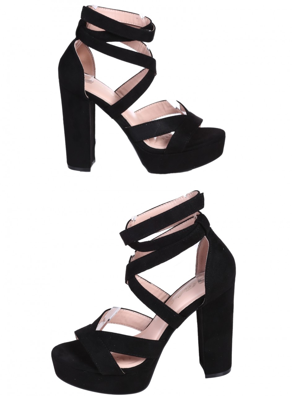 Елегантни дамски сандали, на ток, в черно 4M-26035 (25030) black microfiber