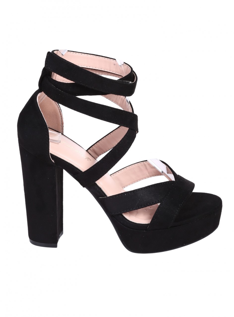 Елегантни дамски сандали, на ток, в черно 4M-26035 (25030) black microfiber