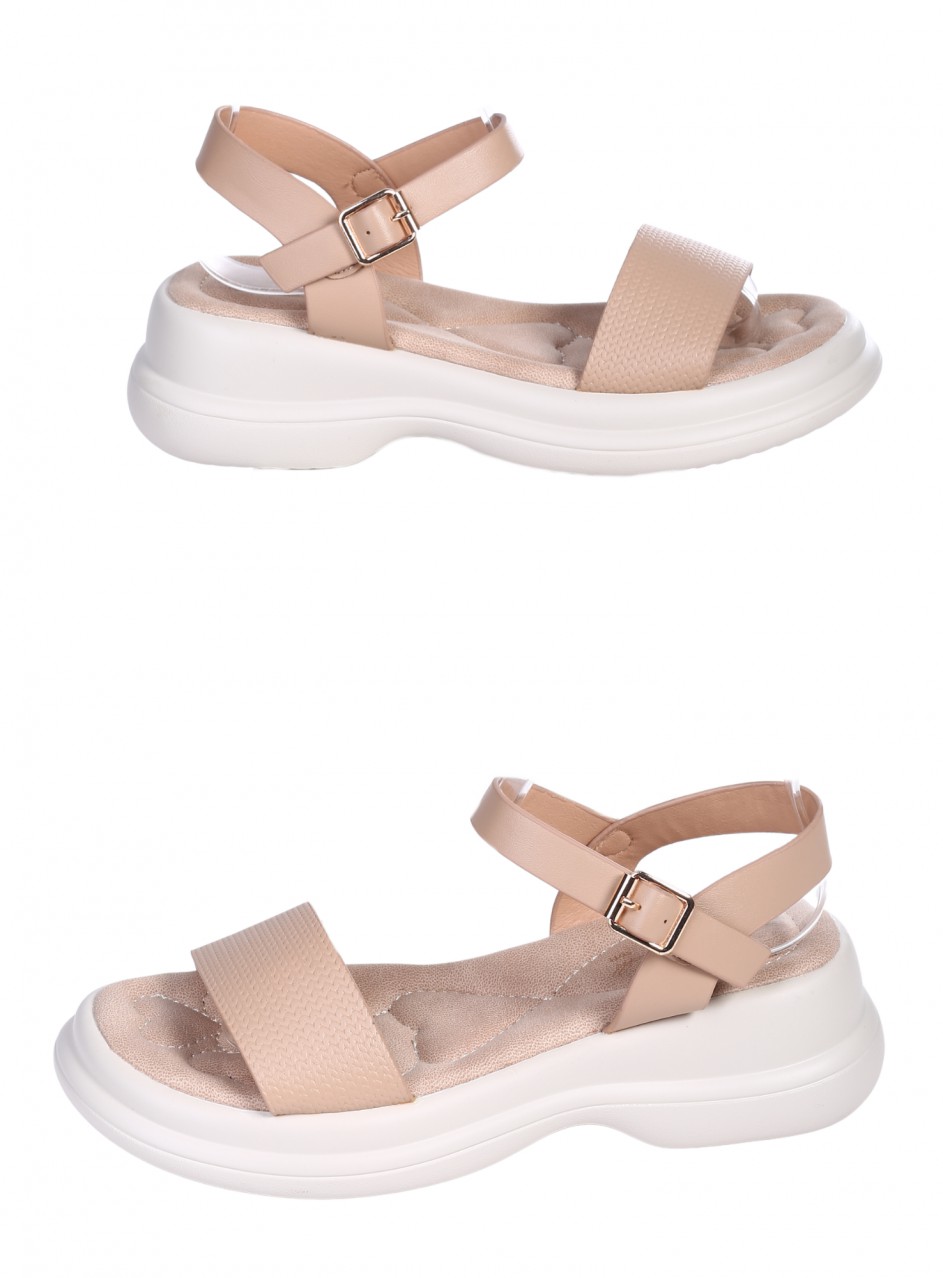 Ежедневни дамски сандали, на платформа, в бежово 4H-26096 beige