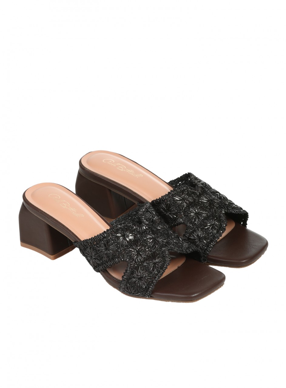 Ежедневни дамски чехли на ток в кафяво/черно 5C-26148 brown