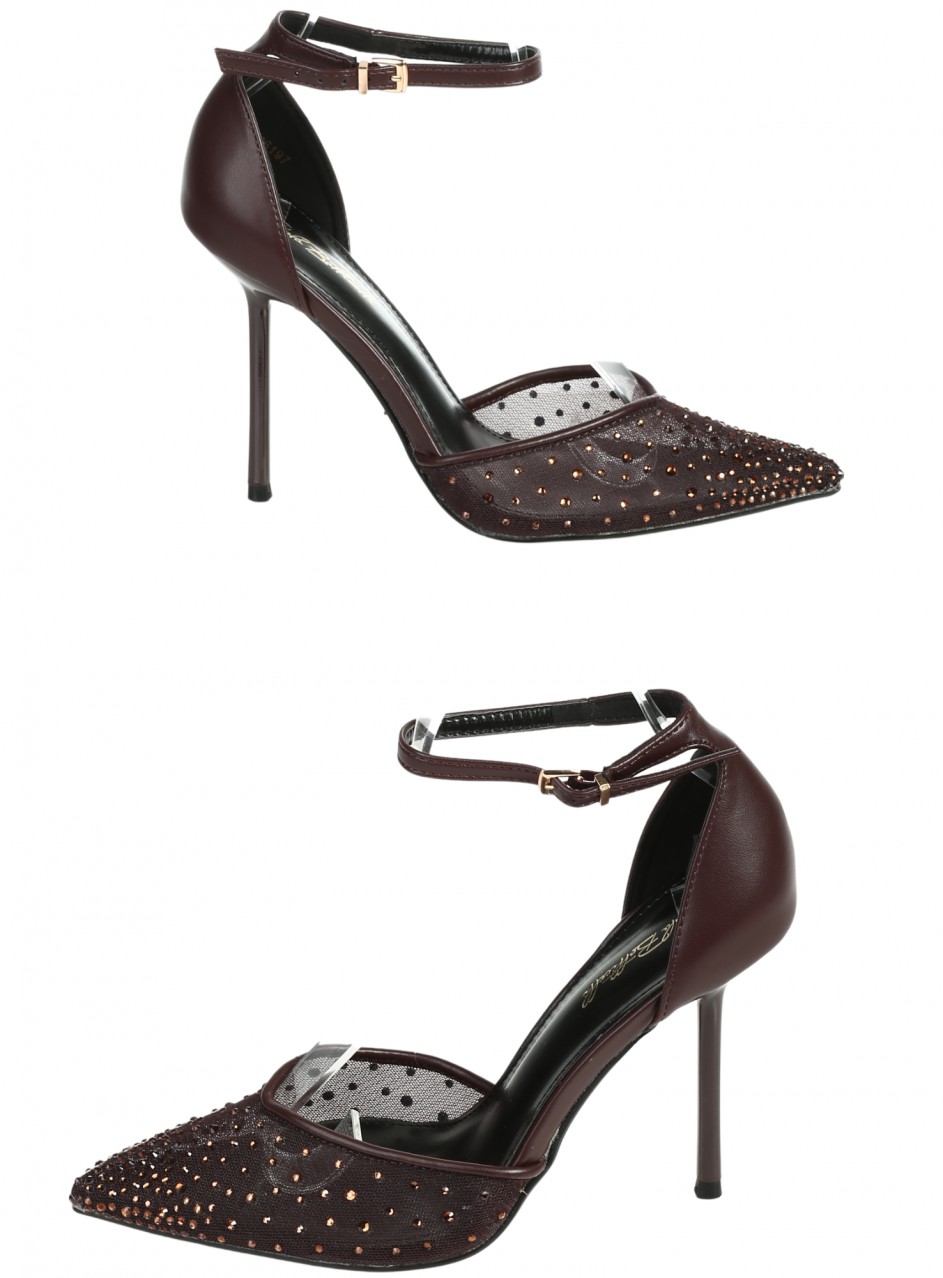 Елегантни дамски обувки на висок ток в кафяво 3M-26197 brown