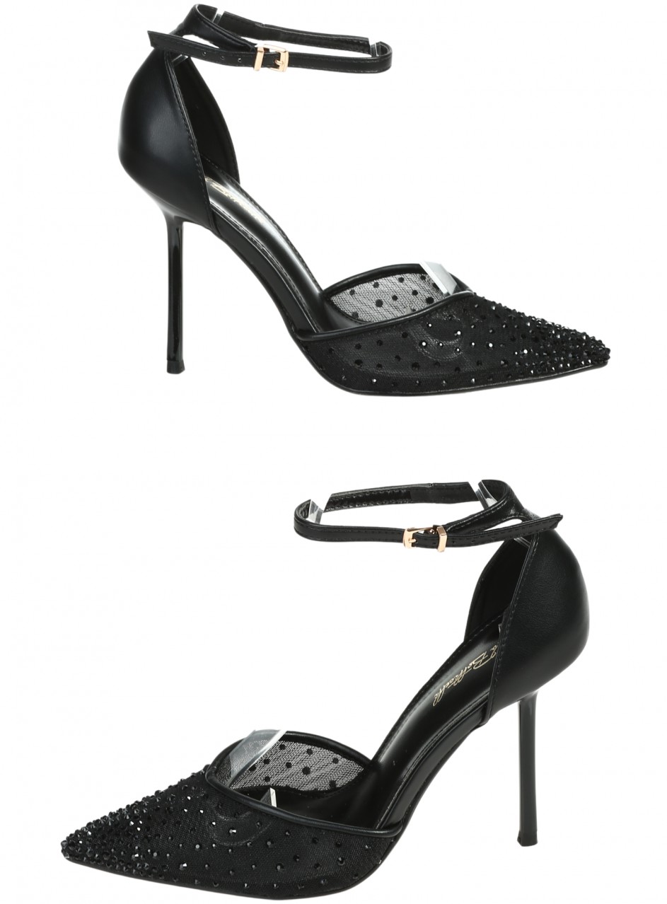 Елегантни дамски обувки на висок ток в черно 3M-26197 black