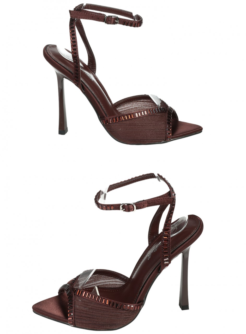 Елегантни дамски сандали на висок ток в кафяво 4M-26198 brown