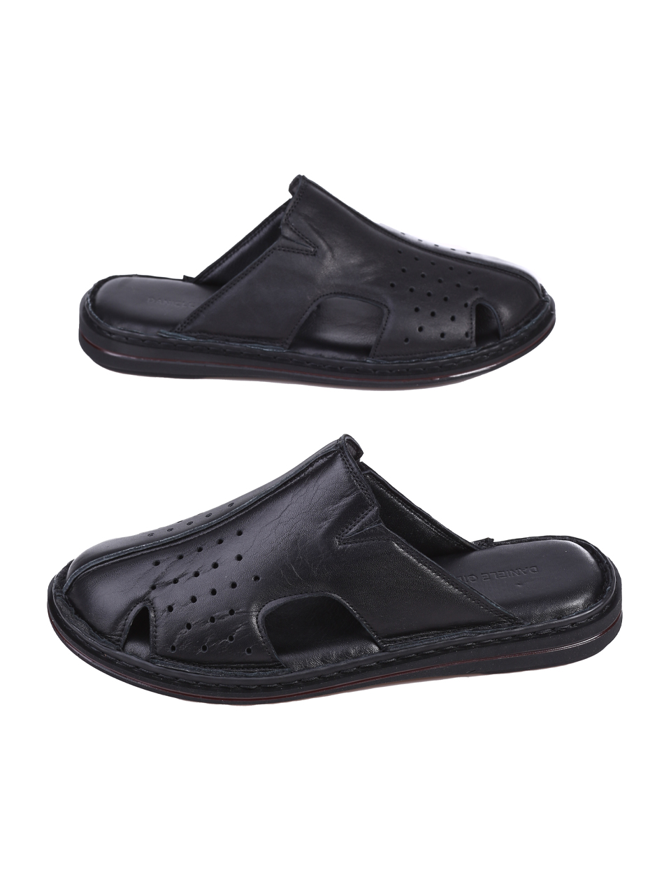 Ежедневни мъжки чехли от естествена кожа в черно 8AT-26324 black (25414)(24397)