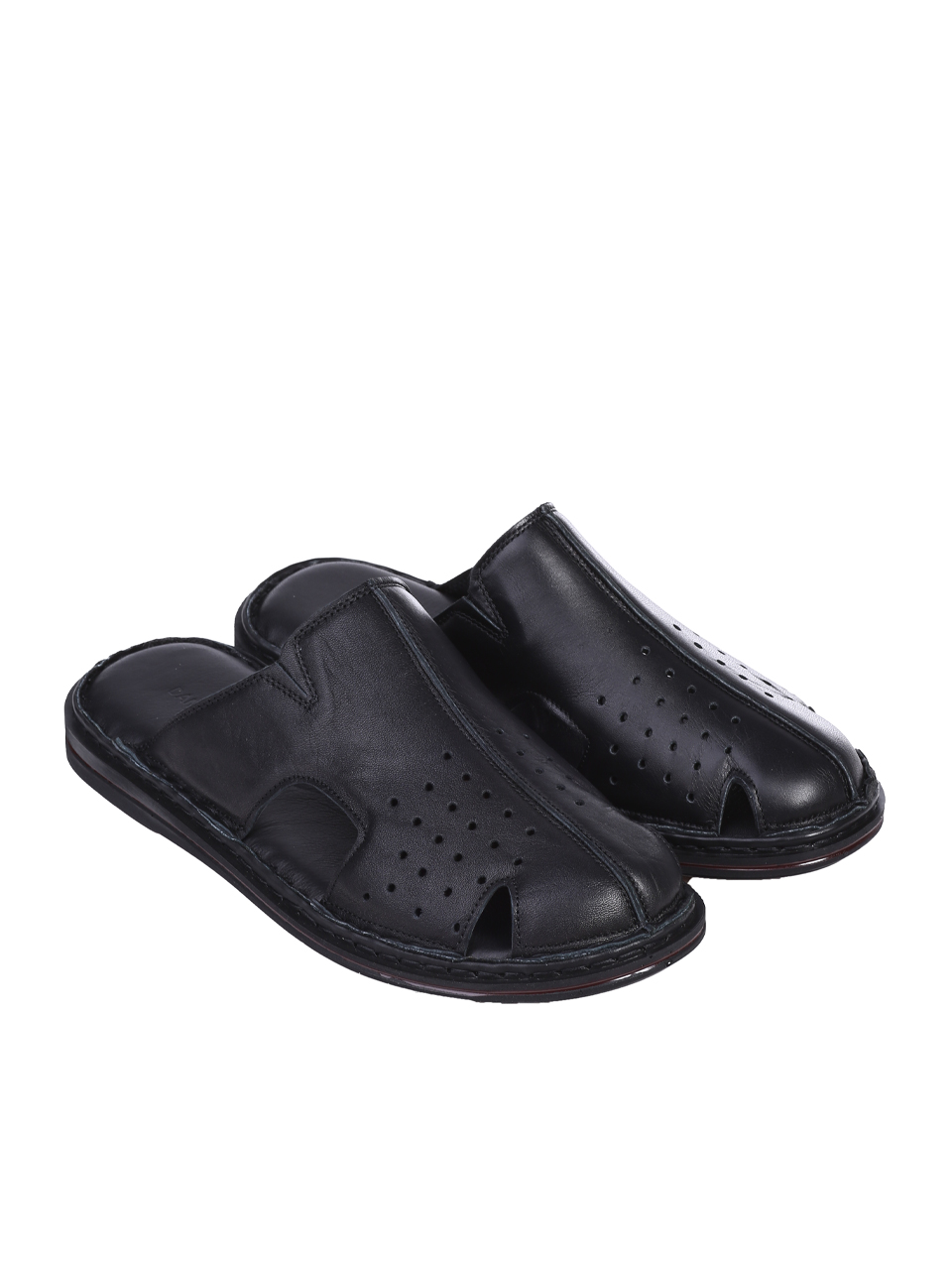 Ежедневни мъжки чехли от естествена кожа в черно 8AT-26324 black (25414)(24397)