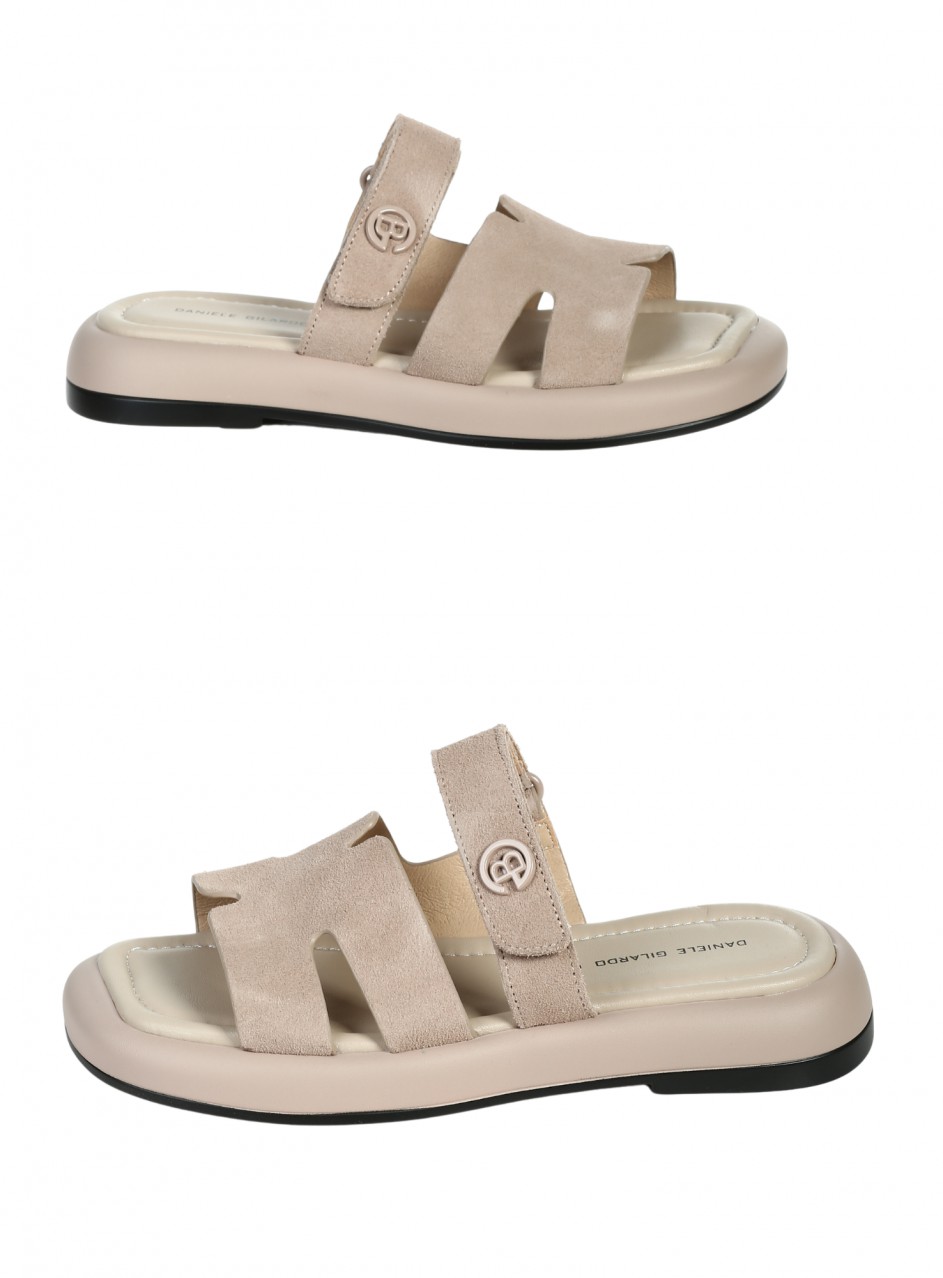 Ежедневни дамски чехли на платформа от естествен велур в бежово 5AF-26117 beige