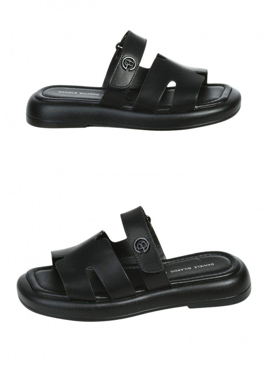 Ежедневни дамски чехли на платформа от естествена кожа в черно 5AF-26117 black