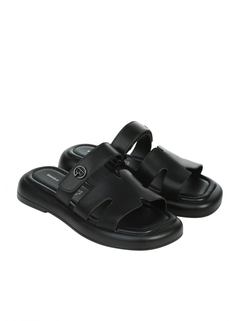 Ежедневни дамски чехли на платформа от естествена кожа в черно 5AF-26117 black