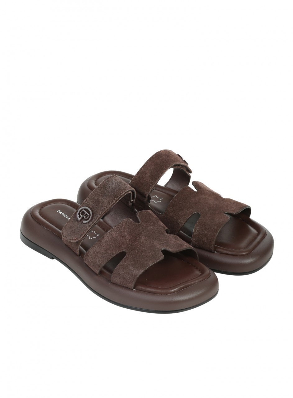 Ежедневни дамски чехли на платформа от естествен велур в кафяво 5AF-26117 brown