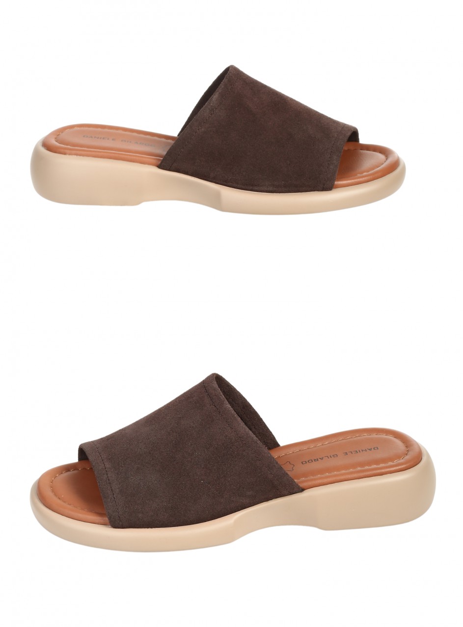 Ежедневни дамски чехли на платформа от естествен велур в черно 5AF-26119 brown