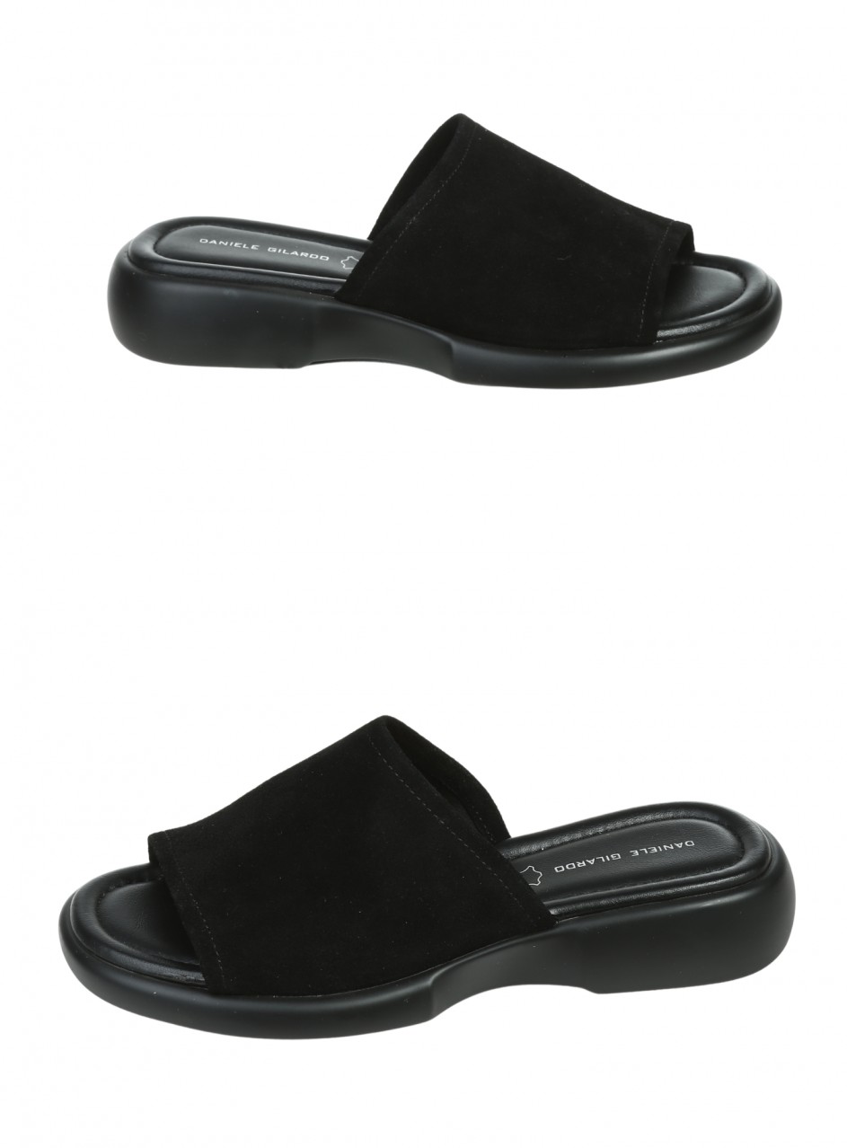 Ежедневни дамски чехли на платформа от естествен велур в черно 5AF-26119 black