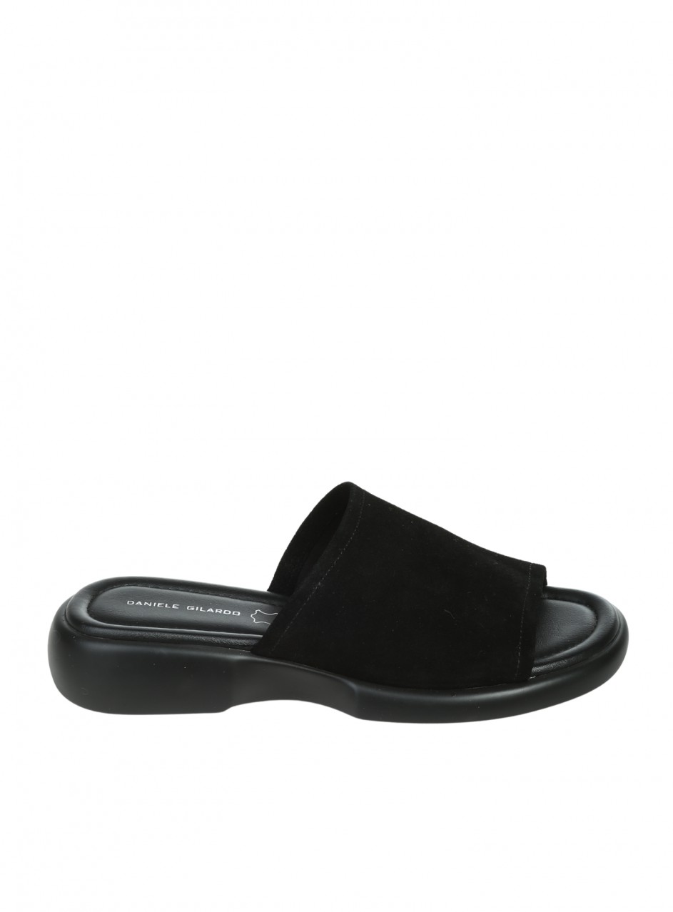 Ежедневни дамски чехли на платформа от естествен велур в черно 5AF-26119 black