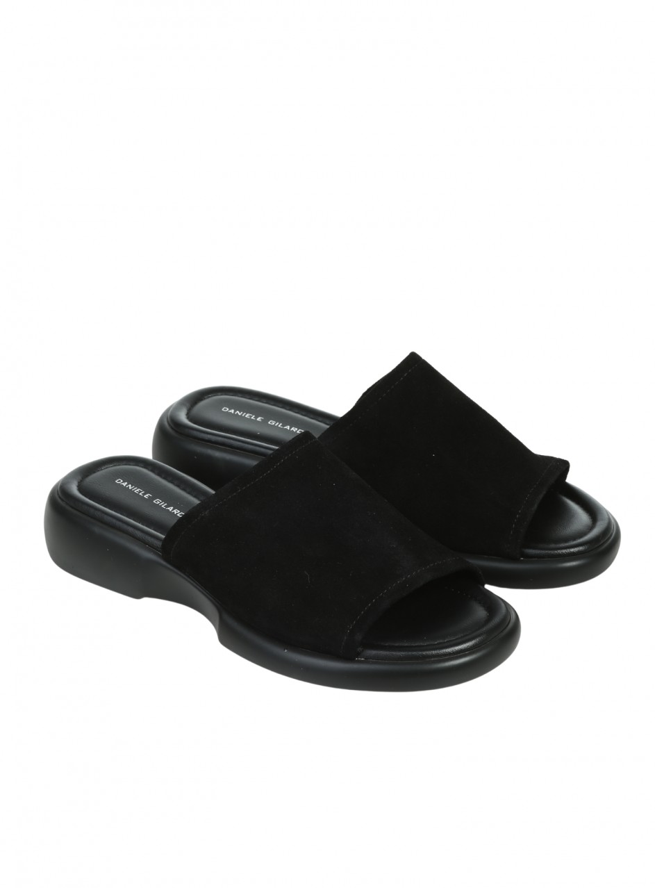 Ежедневни дамски чехли на платформа от естествен велур в черно 5AF-26119 black