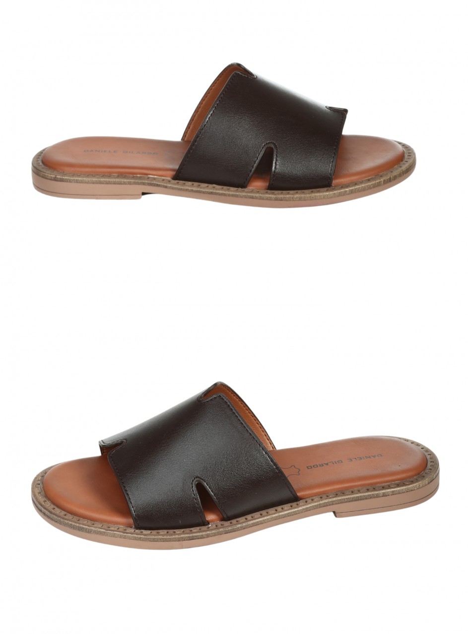 Ежедневни дамски чехли на платформа от естествена кожа в кафяво 5AF-26124 brown