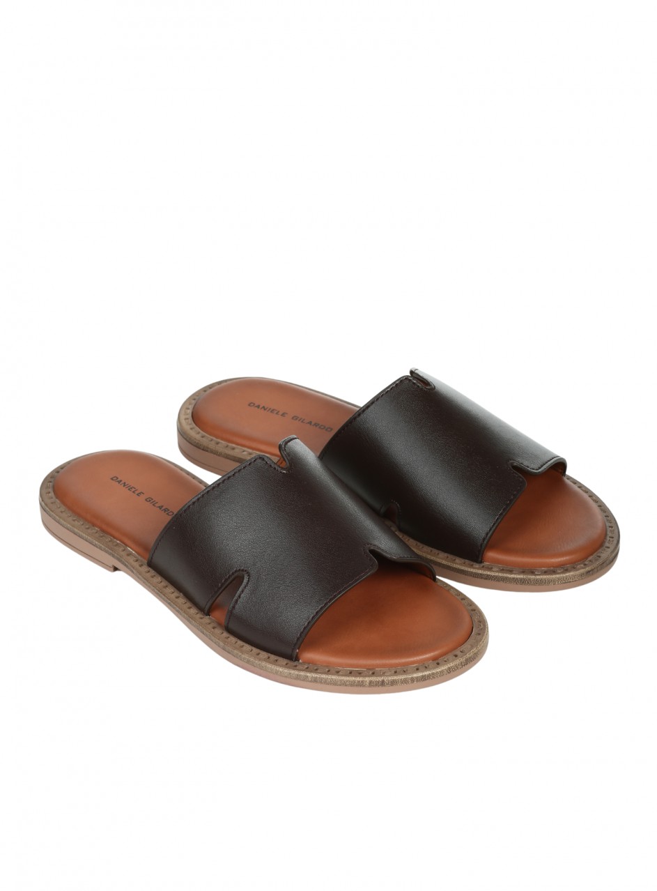 Ежедневни дамски чехли на платформа от естествена кожа в кафяво 5AF-26124 brown