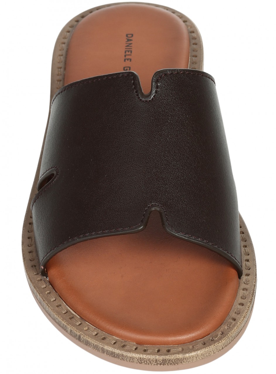 Ежедневни дамски чехли на платформа от естествена кожа в кафяво 5AF-26124 brown