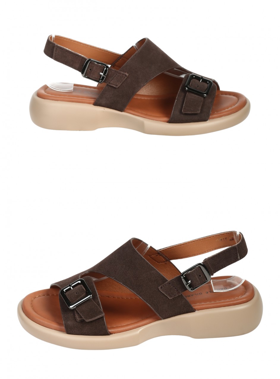 Ежедневни дамски сандали на платформа от естествен велур в кафяво 4AF-26118 brown