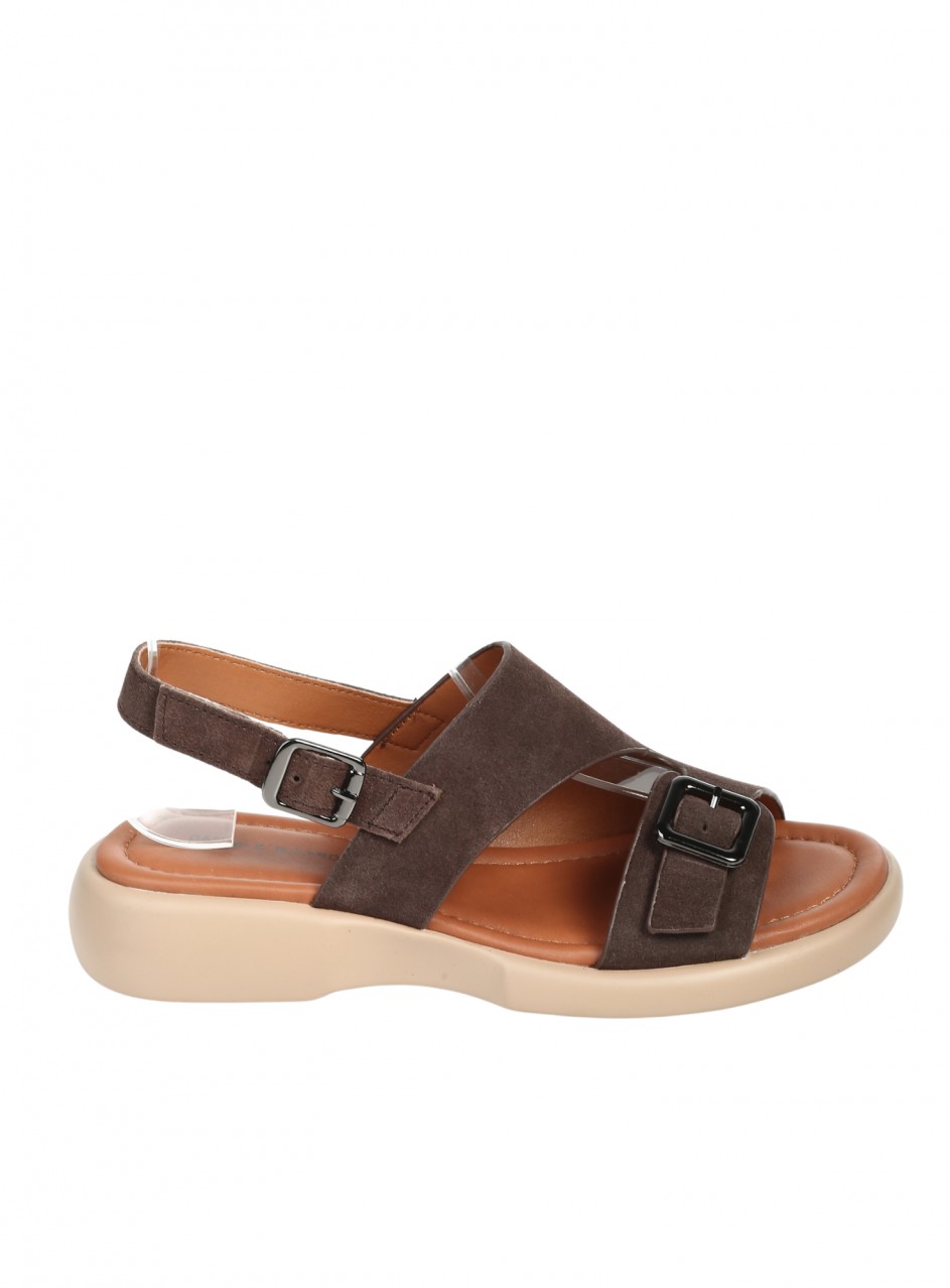 Ежедневни дамски сандали на платформа от естествен велур в кафяво 4AF-26118 brown