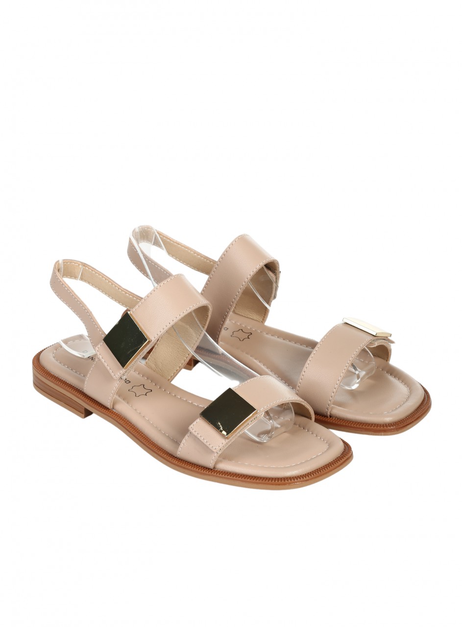 Ежедневни дамски сандали от естествена кожа в бежово 4AF-26121 apricot