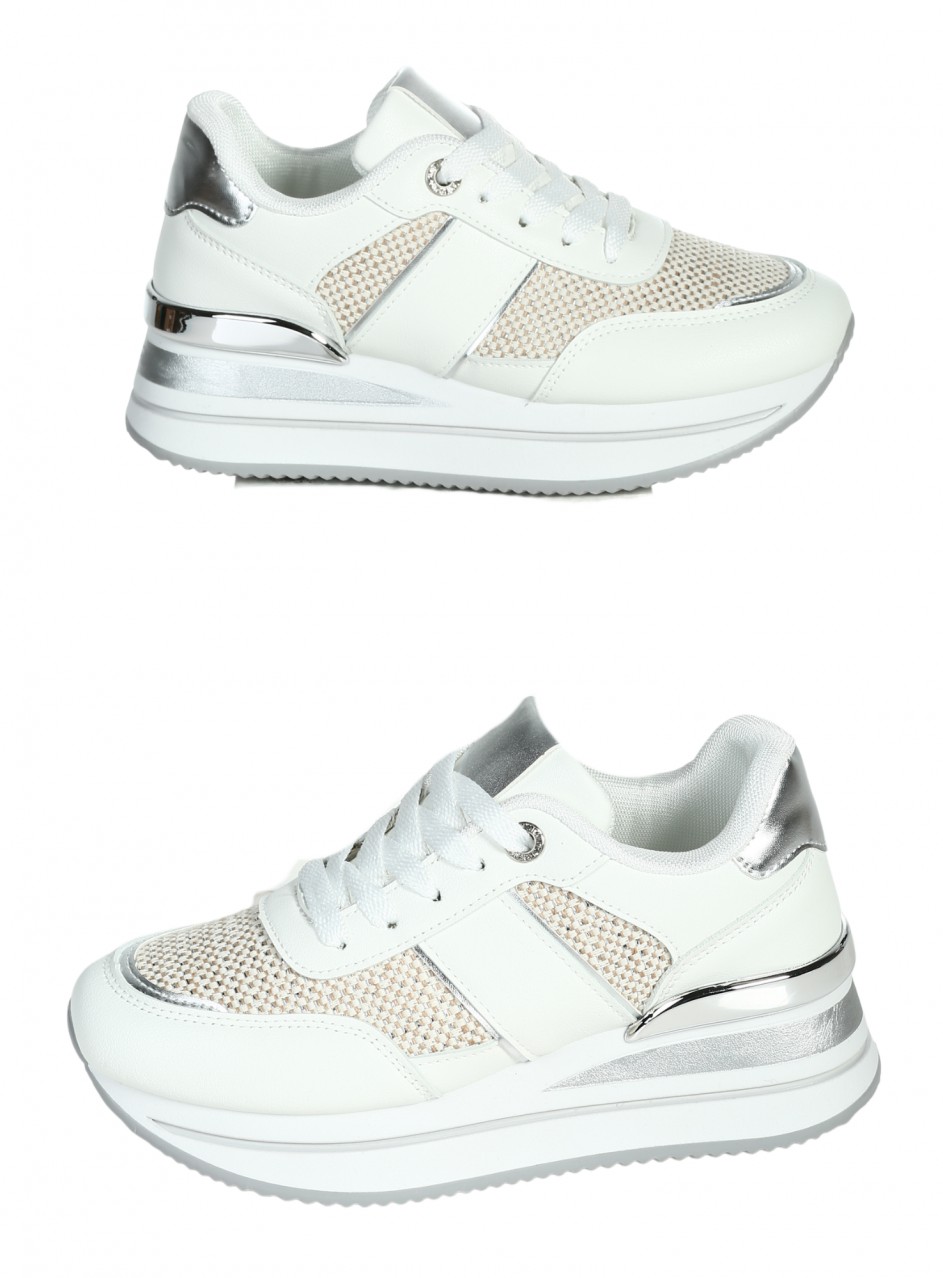 Ежедневни дамски обувки в бяло/сребрисо 3U-26213 white