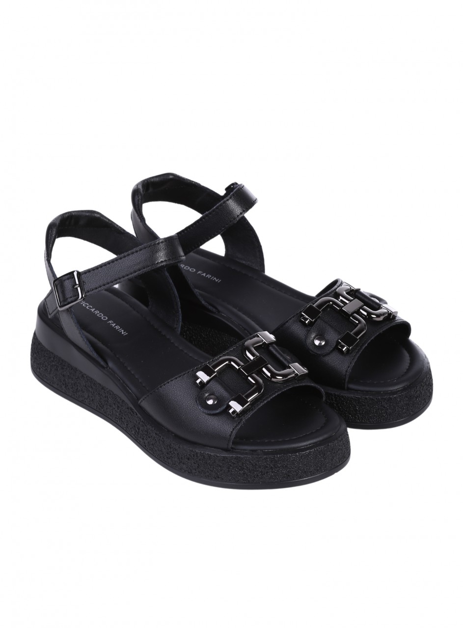Ежедневни дамски сандали от естествена кожа в черно 4AF-26031 black (25081)