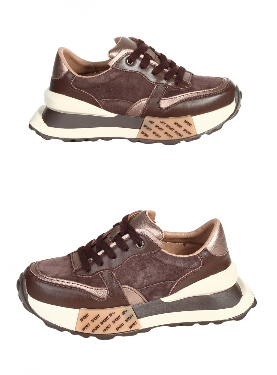 Ежедневни дамски обувки от естествена кожа и велур в кафяво 3AF-26183 brown (25539)