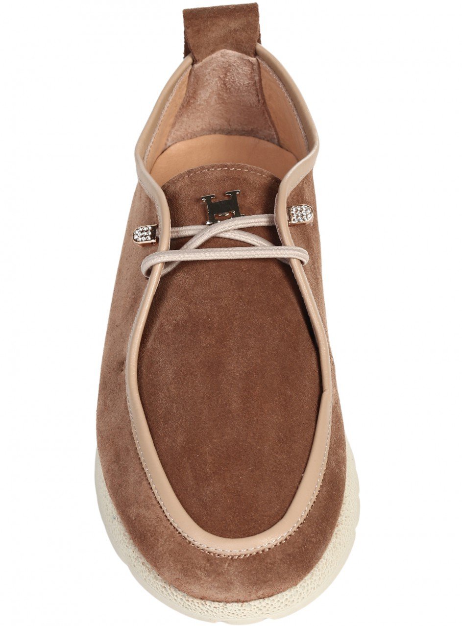Ежедневни дамски обувки от естествен велур в бежово 3AT-26750 beige