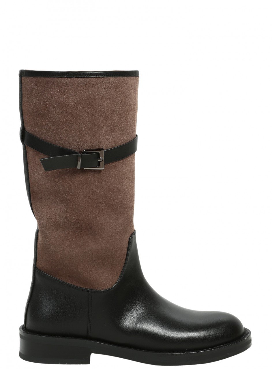 Ежедневни дамски ботуши от естествена кожа в черно/бежово 1I-26563 black/taupe