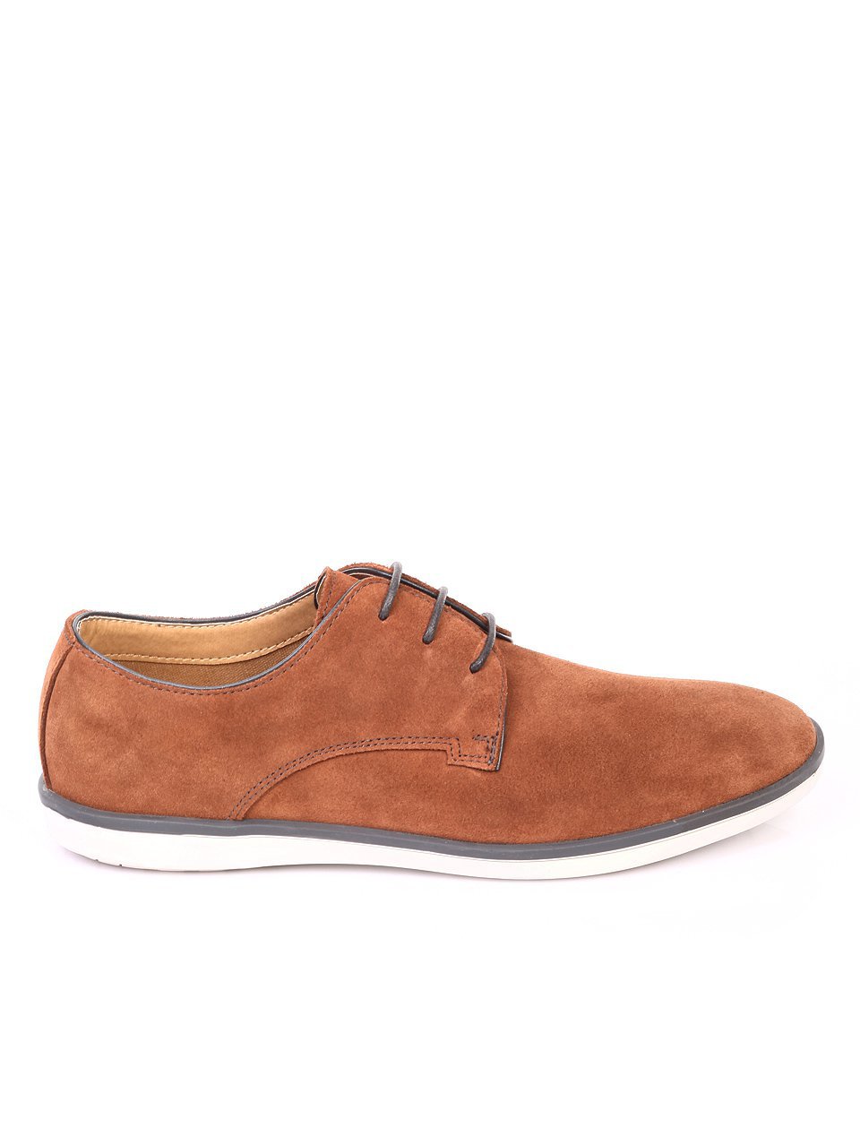 Ежедневни мъжки обувки от естествен велур в синьо 7N-18133 в камел цвят