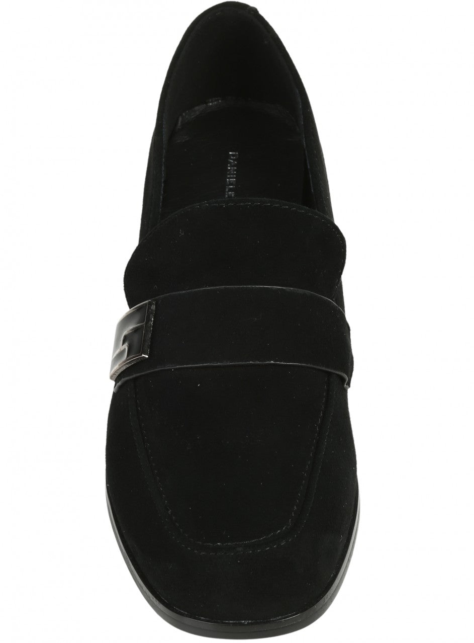 Ежедневни дамски обувки, на дебел ток, от естествен велур в черно 3AF-25578 в черен цвят