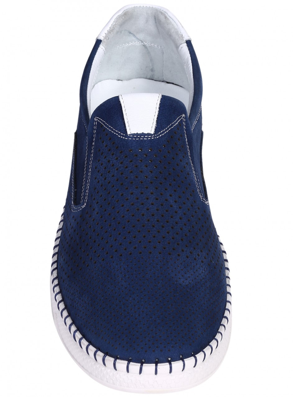 Ежедневни мъжки обувки, с перфорации, от естествен набук в синьо 7AT-26316 в син цвят