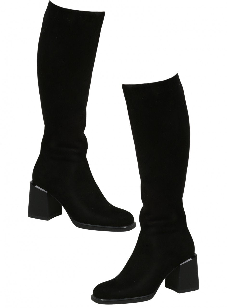 Ежедневни дамски ботуши от естествен велур в черно 1I-26559 в черен цвят