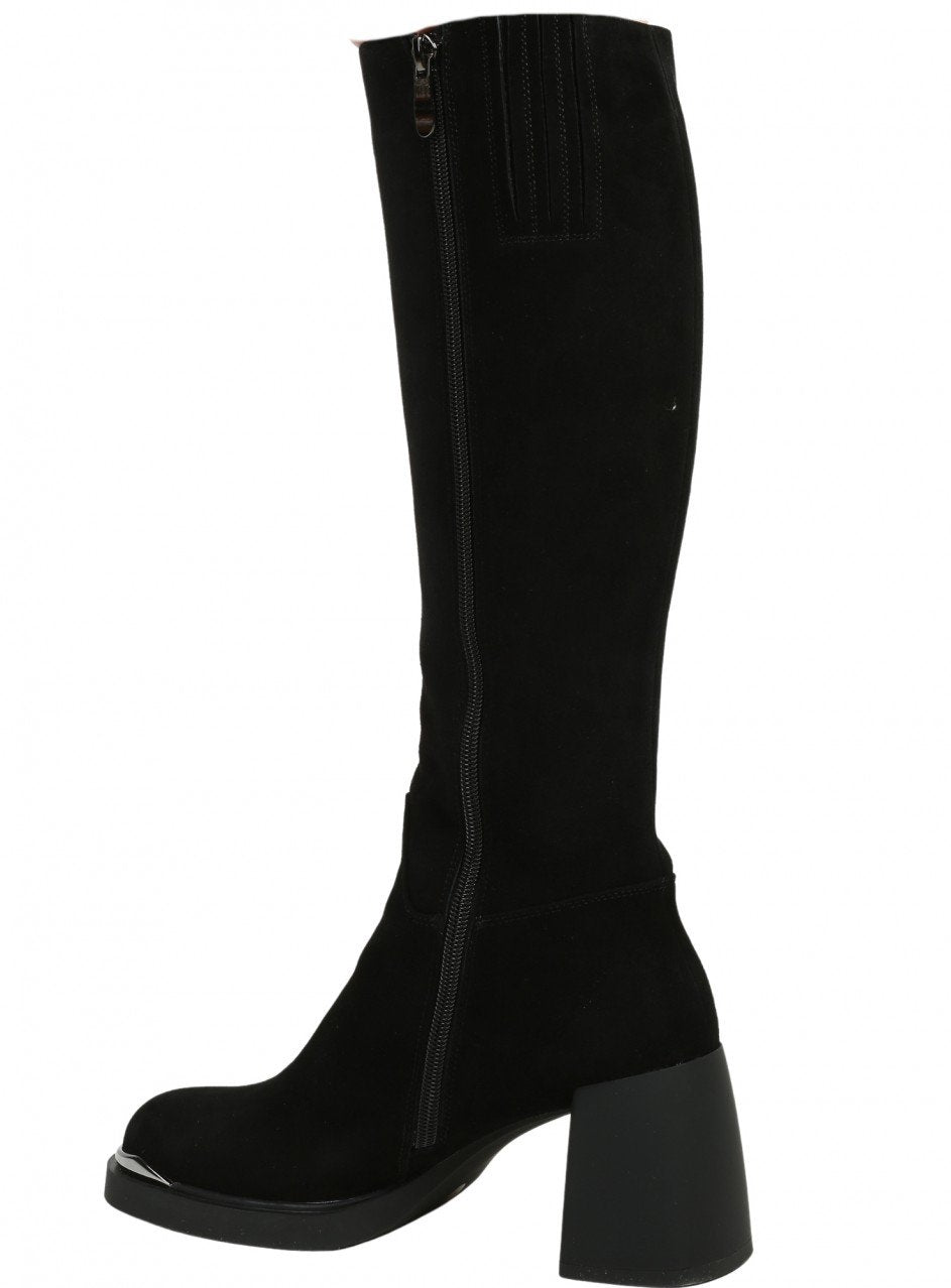 Ежедневни дамски ботуши от естествен велур в черно 1I-26564 в черен цвят