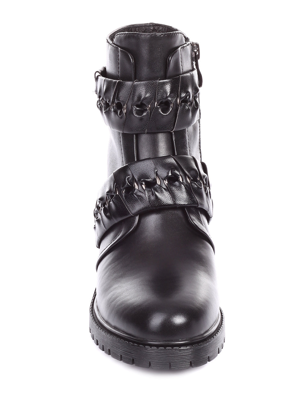Ежедневни дамски боти от естествена кожа в черно 2AB-19747 в черен цвят