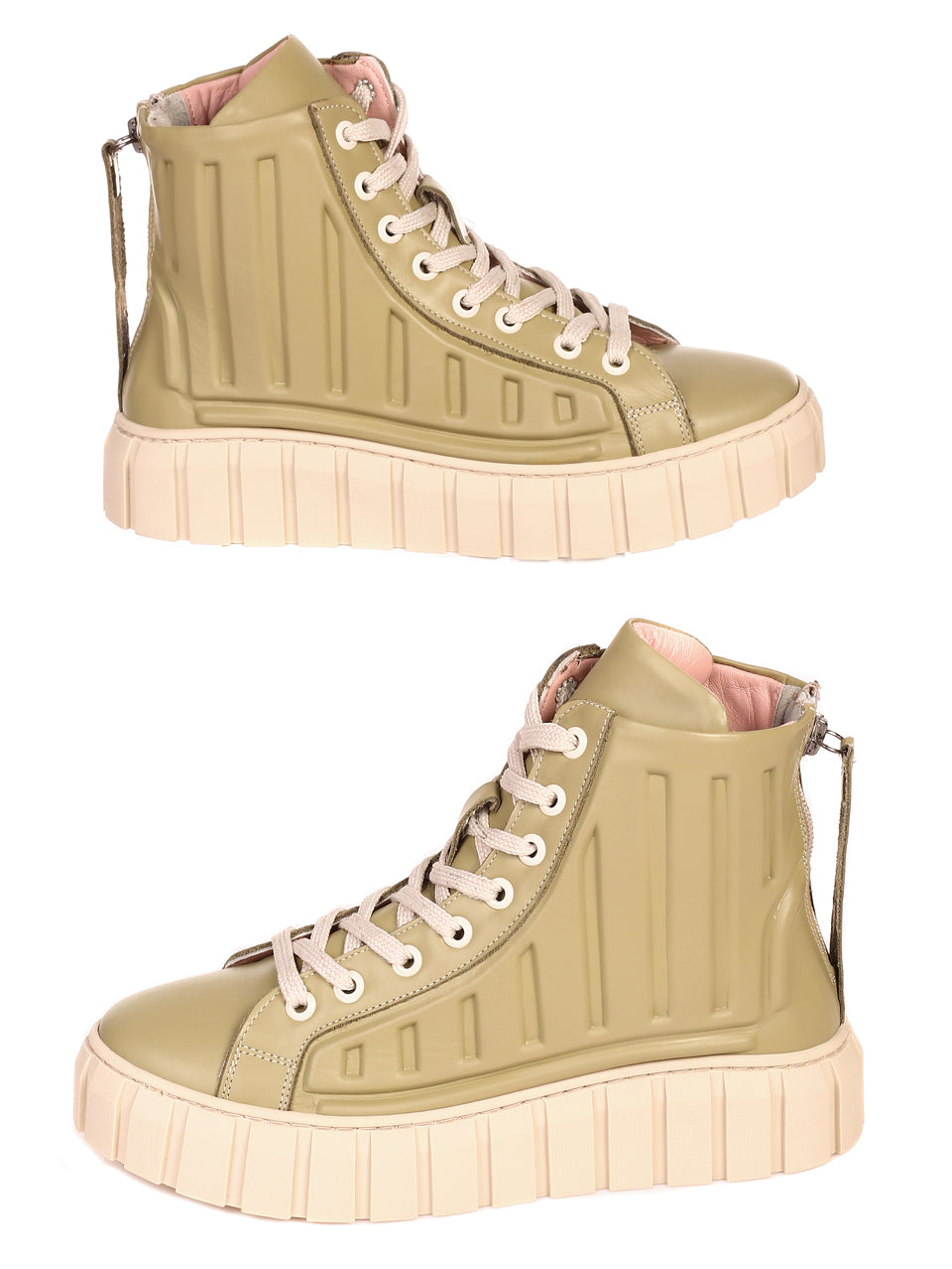 Eжедневни дамски боти на платформа от естетсвена кожа в розово 2AT-21772 в зелен цвят