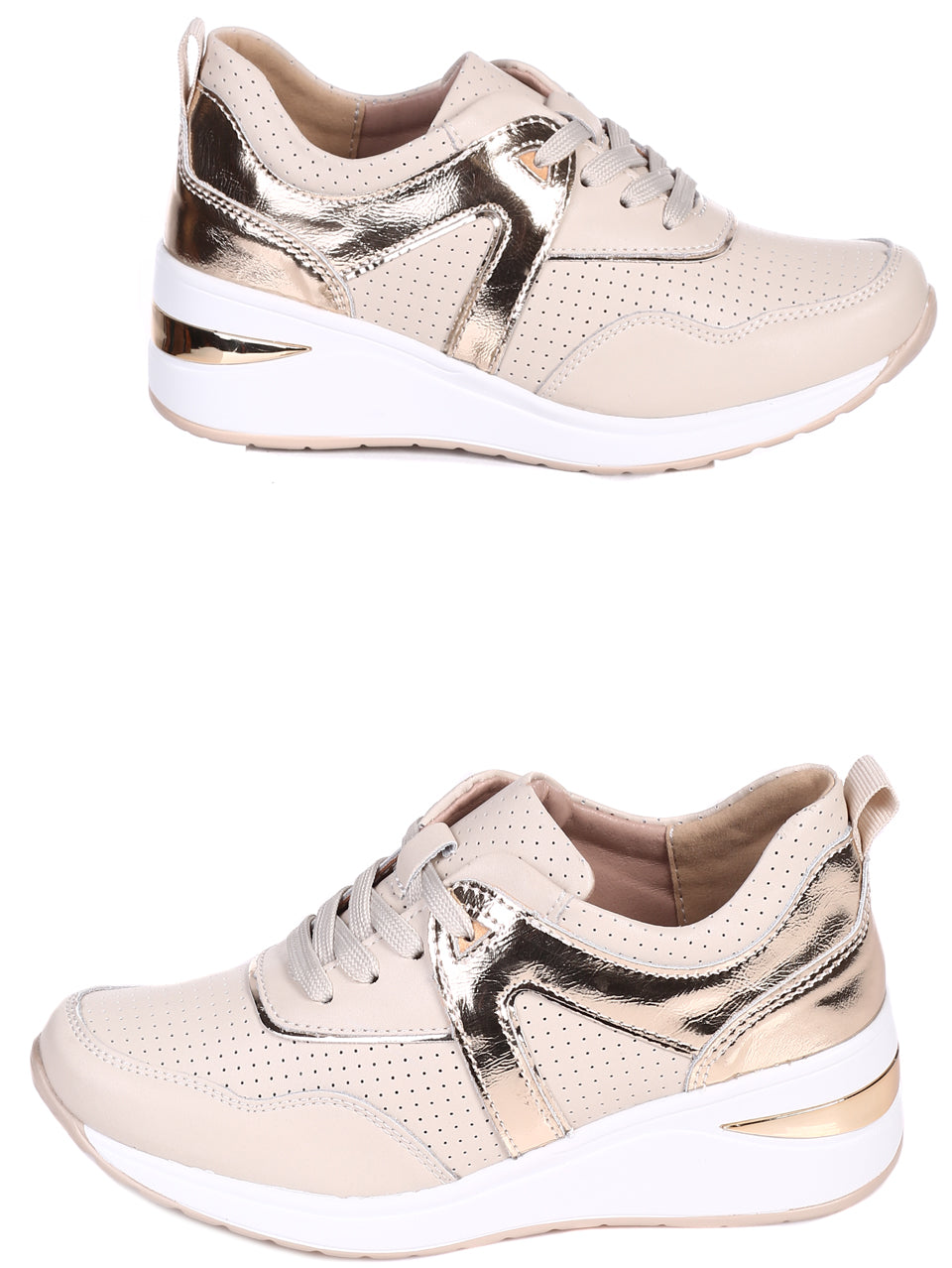 Ежедневни дамски обувки от естествена кожа в бежово 3AF-22130 в бежов цвят