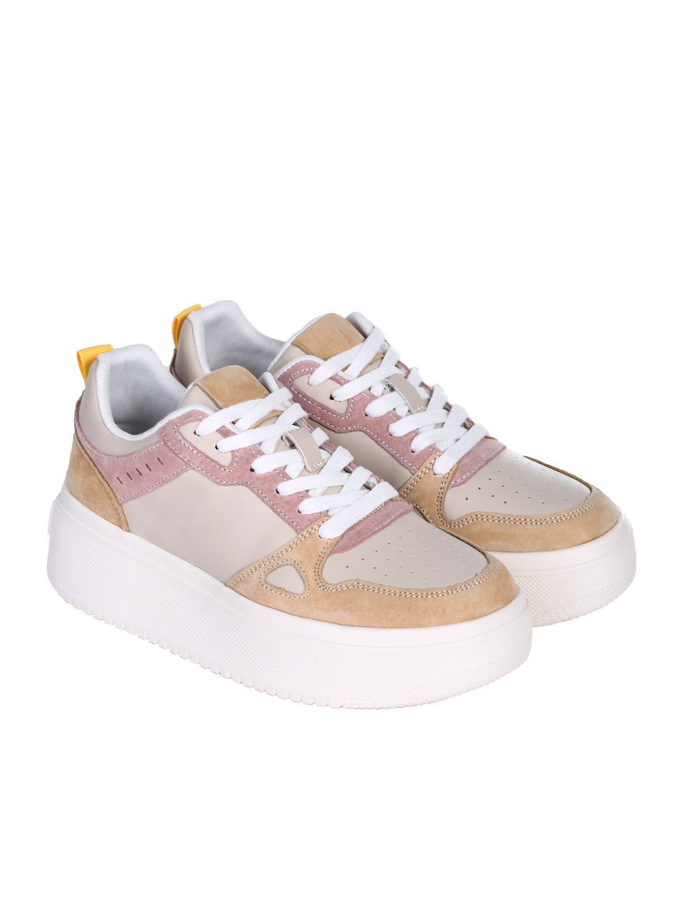 Ежедневни дамски олекотени обувки от естествена кожа в розов/жълт/бежов цвят 3AF-25099 в бежов цвят