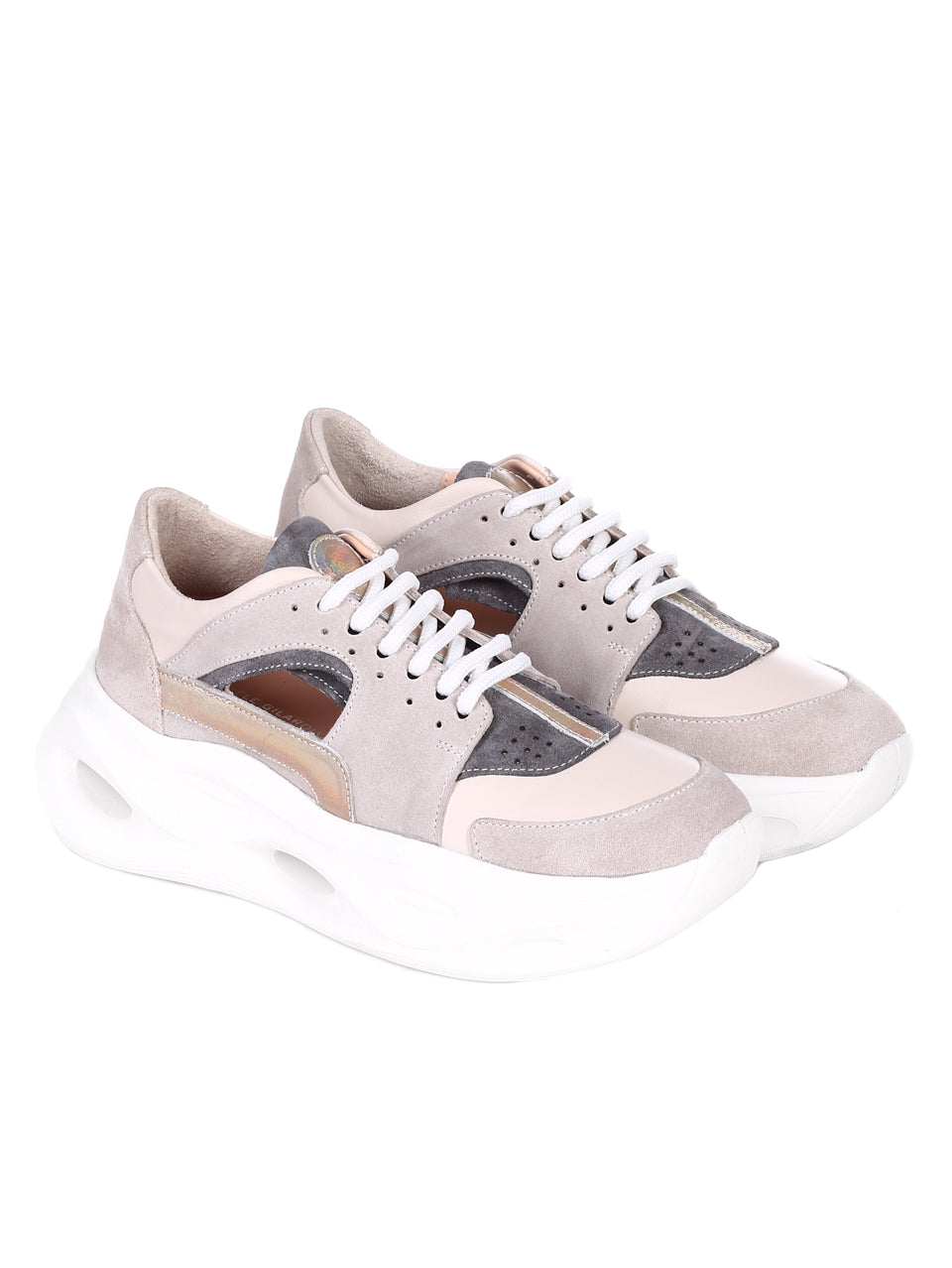 Ежедневни дамски обувки от естествена кожа и велур в бежово 3AT-22316 в бежов цвят
