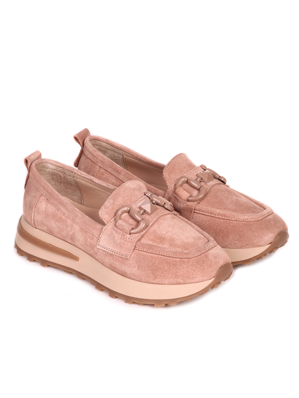 Дамски мокасини от естествен велур 3AT-23271 в бежов цвят