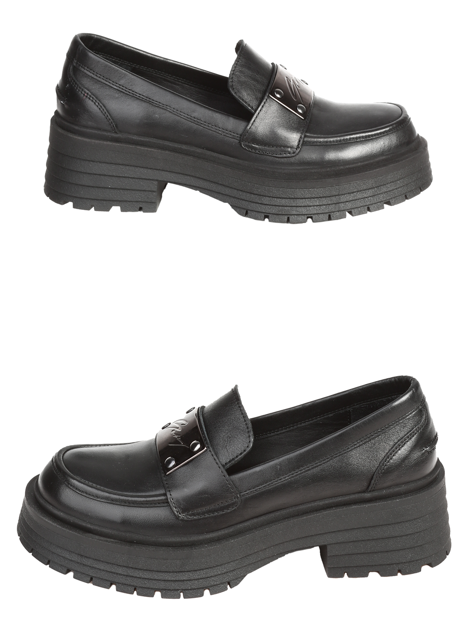 Ежедневни дамскимокасини от естествена кожа в черно 3AT-24750 в черен цвят