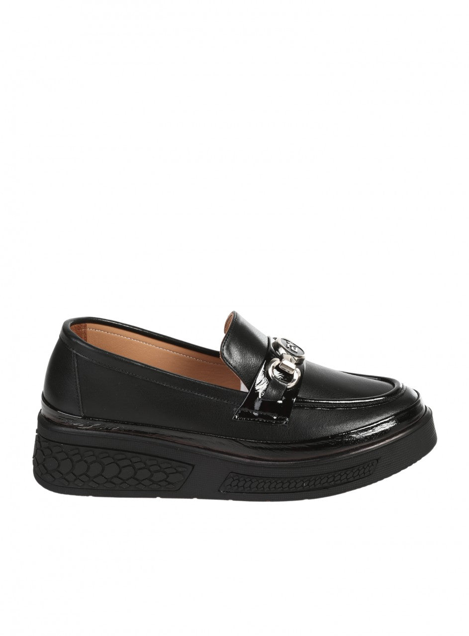 Ежедневни дамски обувки от естествена кожа в черно 3AT-25644 в черен цвят