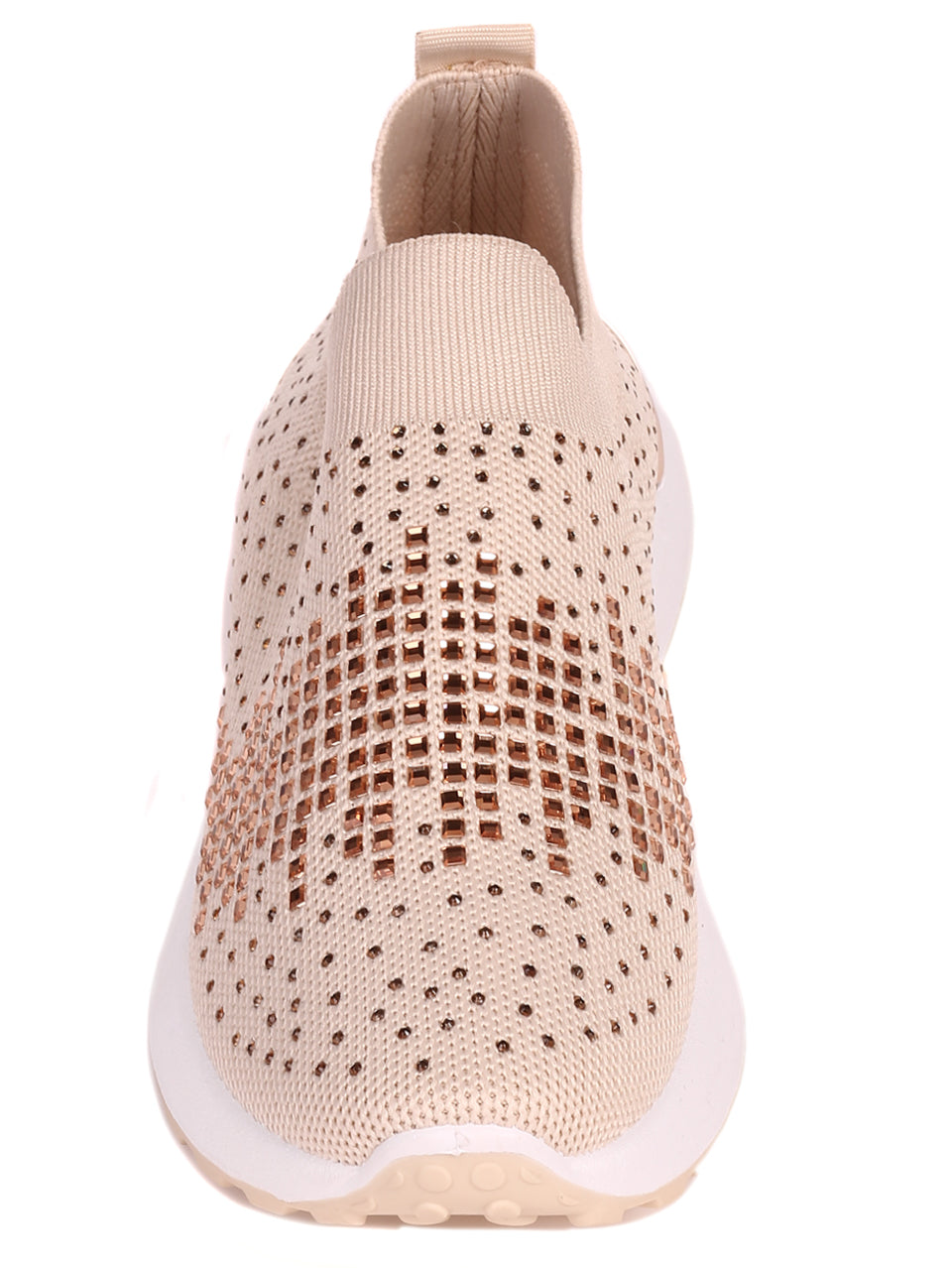 Ежедневни дамски обувки с декоративни камъни в бежово 3U-22053 в бежов цвят