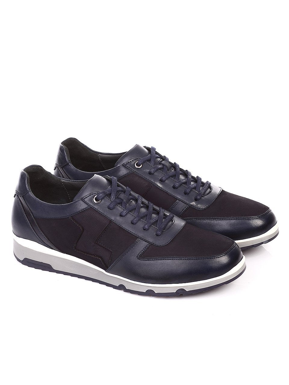 Мъжки обувки от естествена кожа и естествен набук 7AT-16890 в син цвят