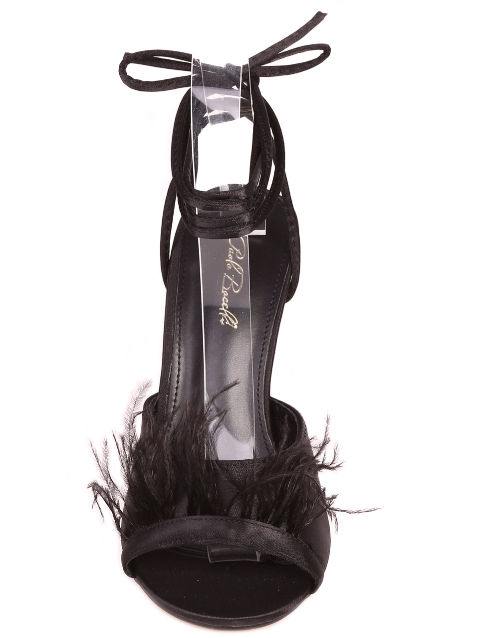 Елегантни дамски сандали с естествен пух на ток 4M-23041 в черен цвят