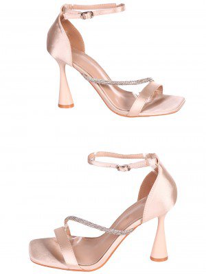 Елегантни дамски сандали на висок ток в черно 4M-26037 в бежов цвят